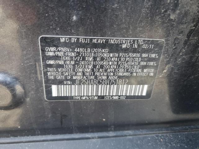JF2SHABC5BH751812 - 2011 SUBARU FORESTER 2.5X Գրաֆիտ լուսանկար 12