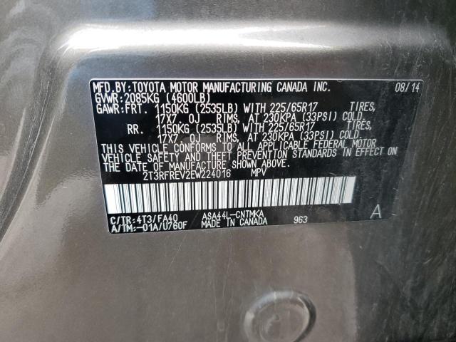 2T3RFREV2EW224016 - 2014 TOYOTA RAV4 XLE GRAY photo 13