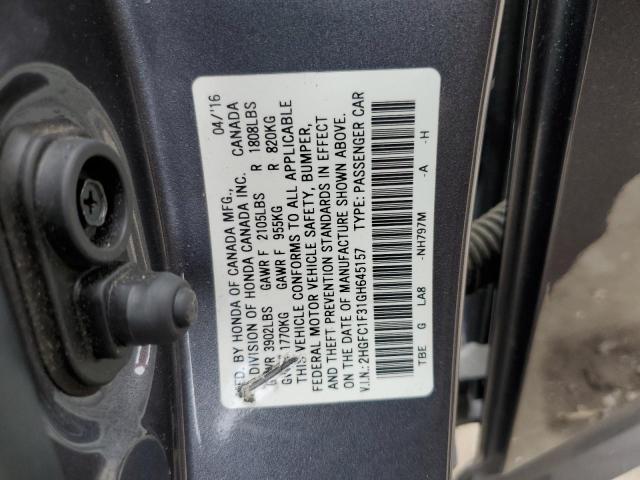 2HGFC1F31GH645157 - 2016 HONDA CIVIC EX GRAY photo 12