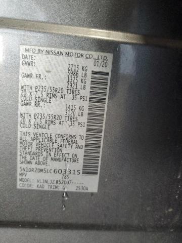 5N1DR2DM5LC603315 - 2020 NISSAN PATHFINDER PLATINUM GRAY photo 13