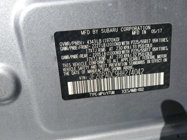 JF2GPADC9HH274042 - 2017 SUBARU CROSSTREK PREMIUM Gümüş fotoğraf 12