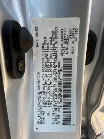 JTEBU14R640023652 - 2004 TOYOTA 4RUNNER SR5 银色 照片 10