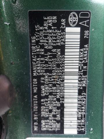 2T1BURHE1GC555265 - 2016 TOYOTA COROLLA L GREEN photo 12
