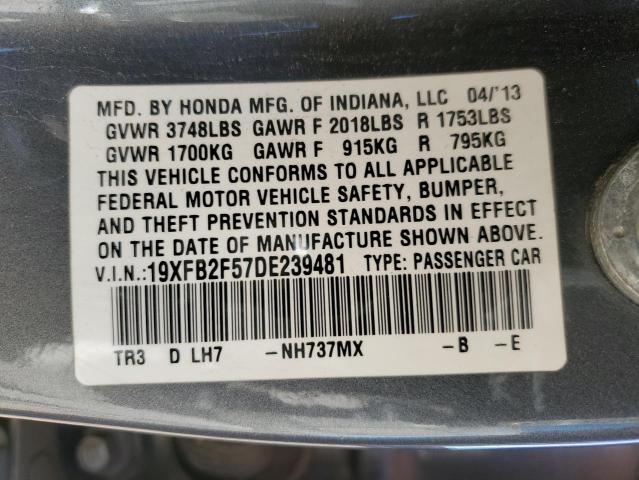 19XFB2F57DE239481 - 2013 HONDA CIVIC LX CHARCOAL photo 13