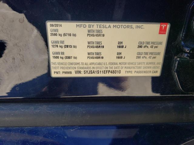 5YJSA1S11EFP48010 - 2014 TESLA MODEL S Синий фото 12