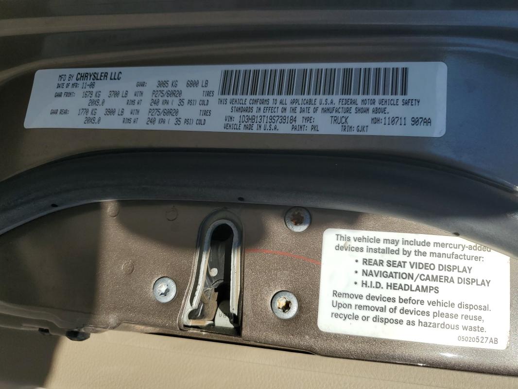 1D3HB13T19S739184 - 2009 DODGE RAM 1500 ყავისფერი ფოტო 12