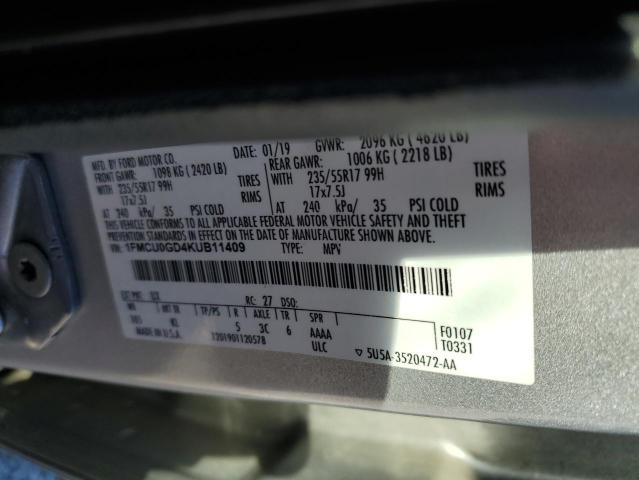 1FMCU0GD4KUB11409 - 2019 FORD ESCAPE SE فضي صورة 13