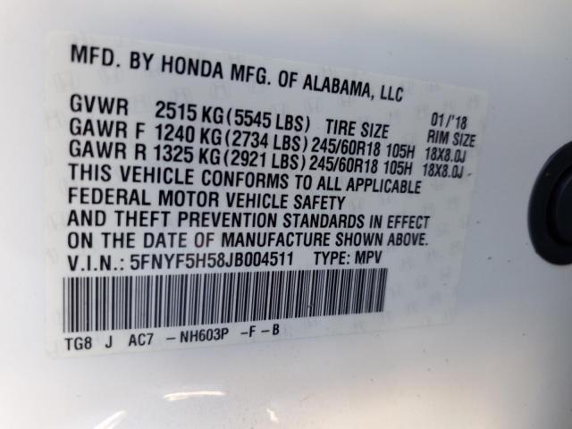 5FNYF5H58JB004511 - 2018 HONDA PILOT EXL Ақ фото 13