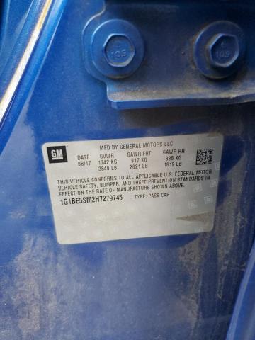 1G1BE5SM2H7279745 - 2017 CHEVROLET CRUZE LT BLUE photo 12