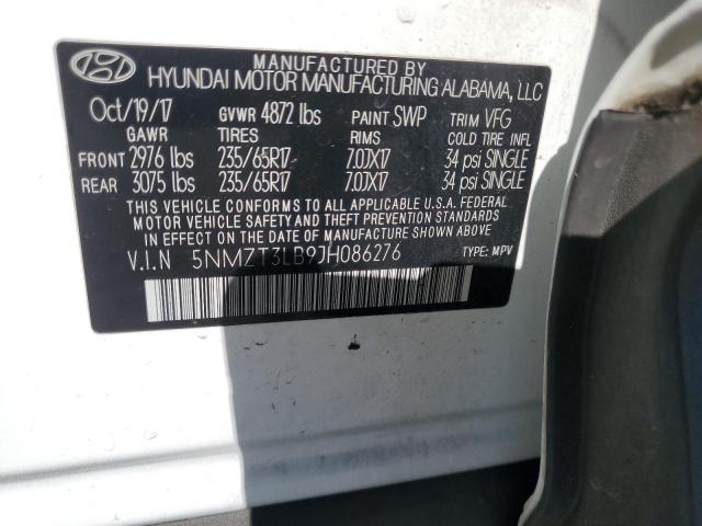 5NMZT3LB9JH086276 - 2018 HYUNDAI SANTA FE S Biały zdjęcie 12