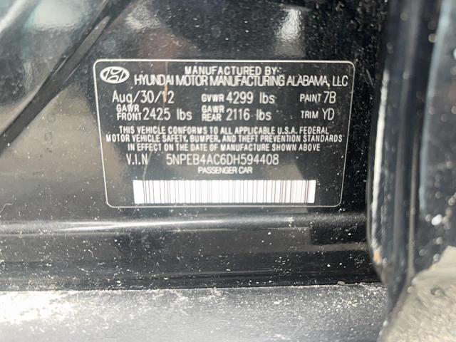 5NPEB4AC6DH594408 - 2013 HYUNDAI SONATA GLS შავი ფოტო 10