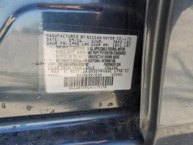 3N1AB7AP6HL638192 - 2017 NISSAN SENTRA S BLUE photo 13