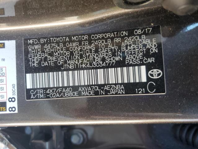 JTNB11HK4J3034777 - 2018 TOYOTA CAMRY L CHARCOAL photo 12