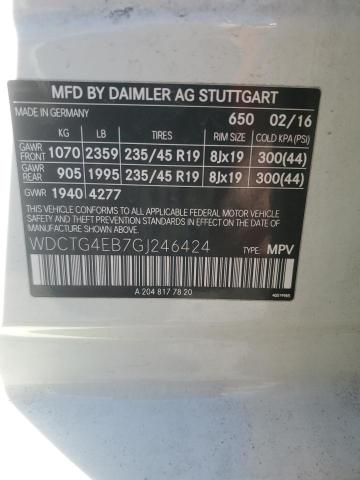 WDCTG4EB7GJ246424 - 2016 MERCEDES-BENZ GLA 250 Blanco foto 14