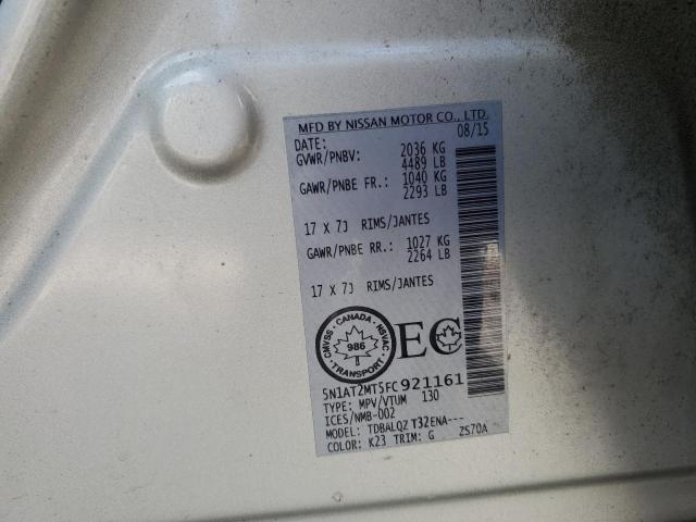 5N1AT2MT5FC921161 - 2015 NISSAN ROGUE S 银色 照片 14