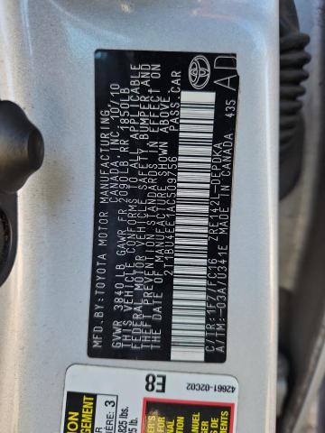 2T1BU4EE1AC509756 - 2010 TOYOTA COROLLA BASE ვერცხლისფერი ფოტო 13