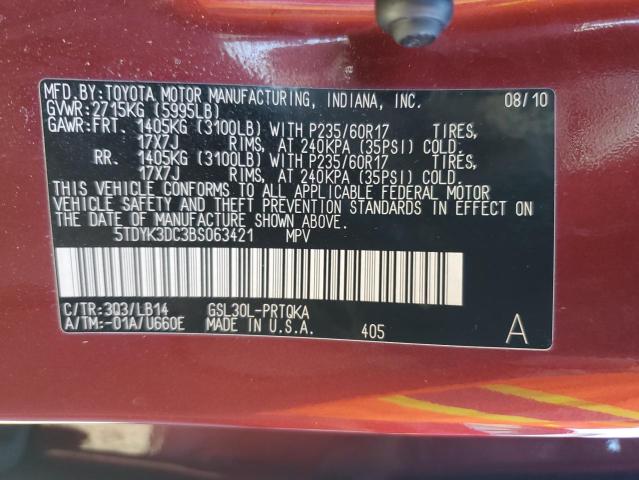 5TDYK3DC3BS063421 - 2011 TOYOTA SIENNA XLE BURGUNDY photo 13