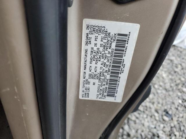 5TBBT44141S190063 - 2001 TOYOTA TUNDRA ACCESS CAB ოქროსფერი ფოტო 12