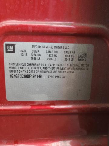 1G4GF5E39DF194149 - 2013 BUICK LACROSSE PREMIUM Կարմիր լուսանկար 12