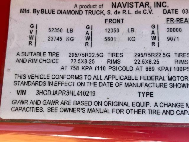 3HCDJAPR3HL410219 - 2017 INTERNATIONAL PROSTAR RED photo 10