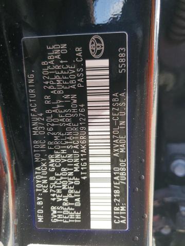 4T1G11AK6RU912764 - 2024 TOYOTA CAMRY SE NIGHT SHADE BLACK photo 12