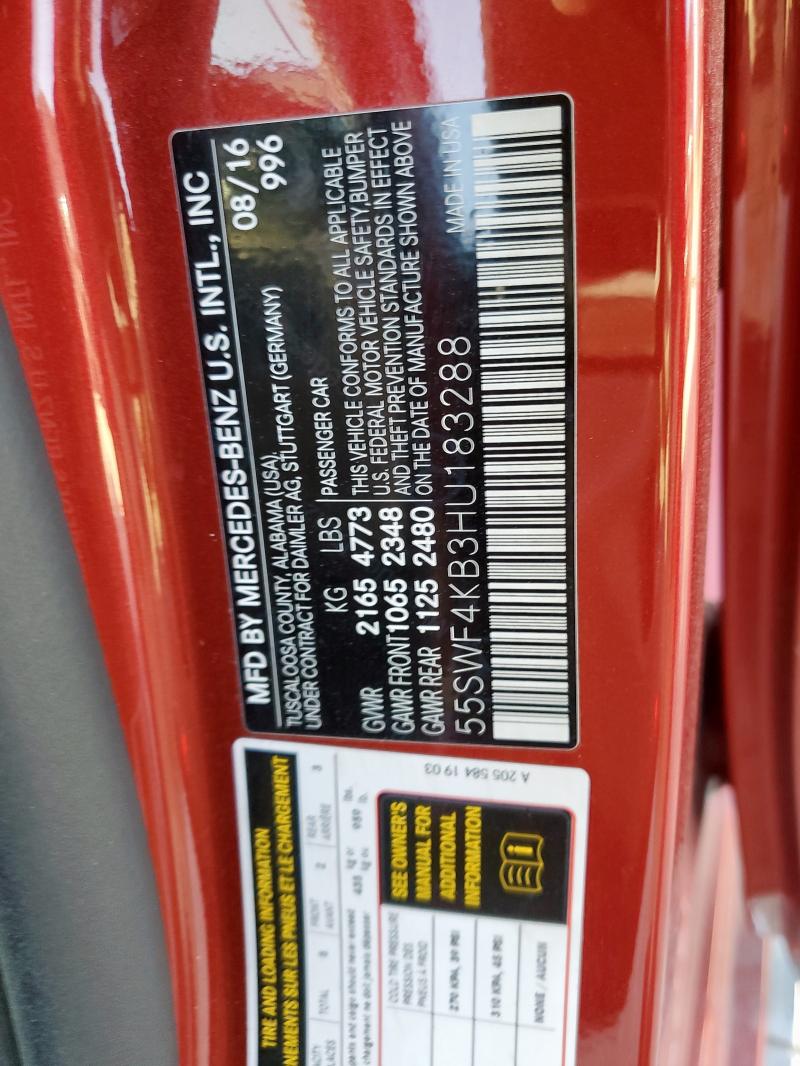 55SWF4KB3HU183288 - 2017 MERCEDES-BENZ C 300 4MATIC MAROON photo 13