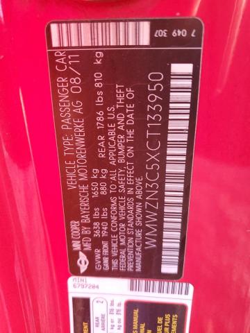 WMWZN3C5XCT133950 - 2012 MINI COOPER RED photo 12