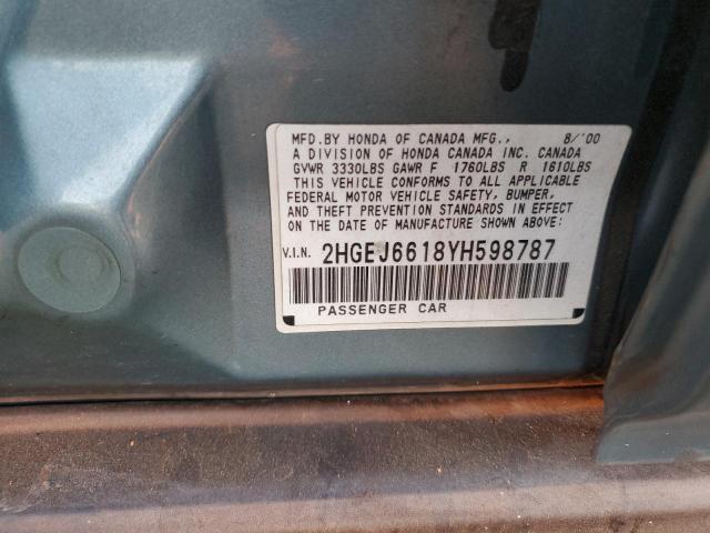 2HGEJ6618YH598787 - 2000 HONDA CIVIC BASE Yaşıl foto 12