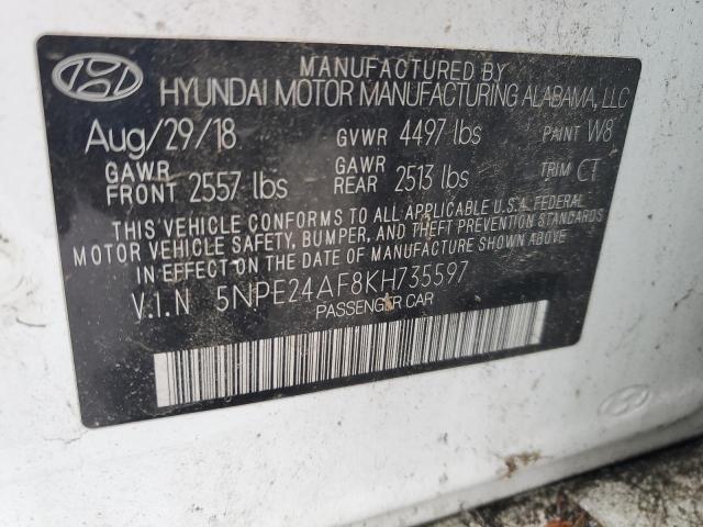 5NPE24AF8KH735597 - 2019 HYUNDAI SONATA SE 白色 照片 13