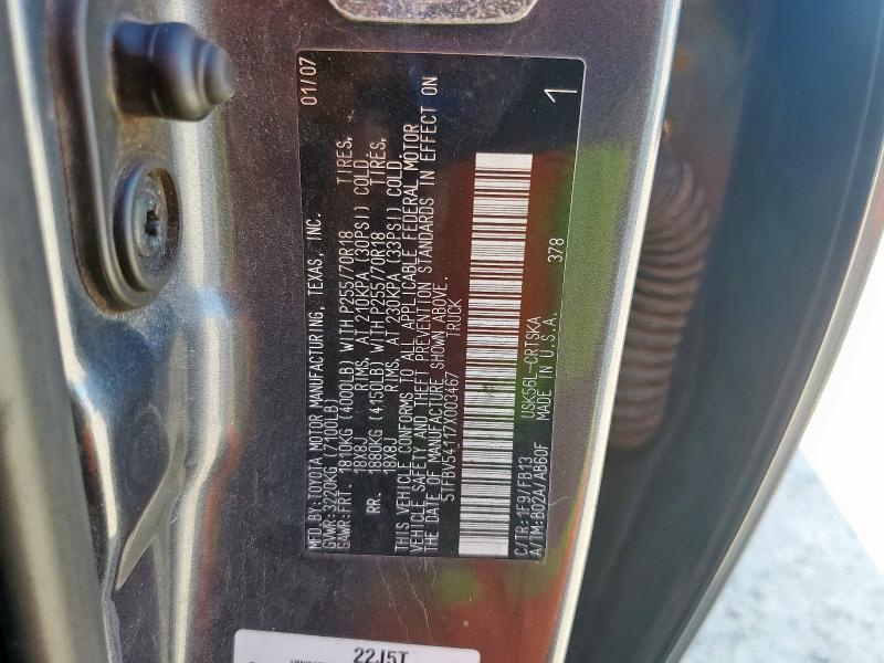 5TFBV54117X003467 - 2007 TOYOTA TUNDRA DOUBLE CAB SR5 BLUE photo 12