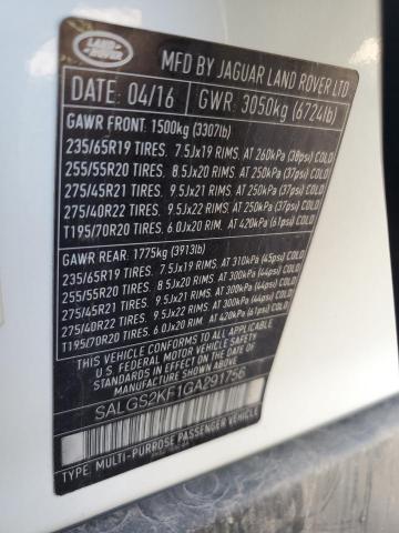 SALGS2KF1GA291756 - 2016 LAND ROVER RANGE ROVE HSE WHITE photo 13