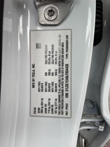 5YJ3E1EA6LF804430 - 2020 TESLA MODEL 3 WHITE photo 10