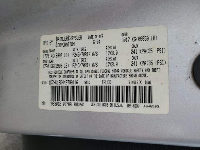 1D7HU18D44S790116 - 2004 DODGE RAM 1500 ST SILVER photo 12