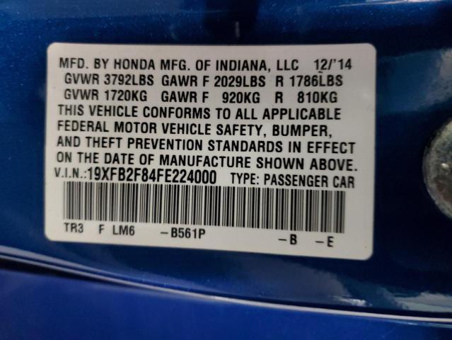 19XFB2F84FE224000 - 2015 HONDA CIVIC EX BLUE photo 12