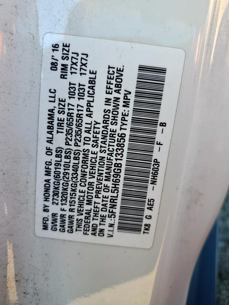 5FNRL5H69GB133856 - 2016 HONDA ODYSSEY EXL WHITE photo 14