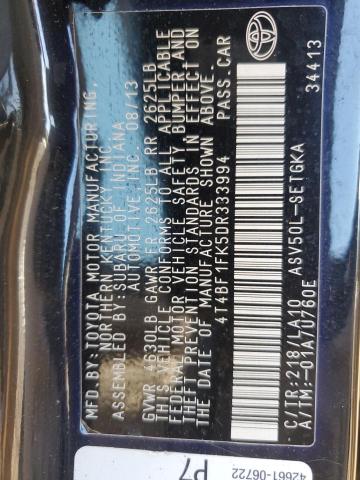 4T4BF1FK5DR333994 - 2013 TOYOTA CAMRY L BLACK photo 12