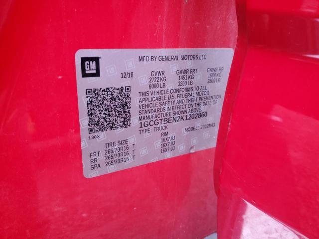 1GCGTBEN2K1202860 - 2019 CHEVROLET COLORADO RED photo 12