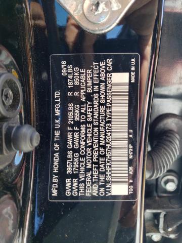 SHHFK7H57HU204173 - 2017 HONDA CIVIC EX BLACK photo 12