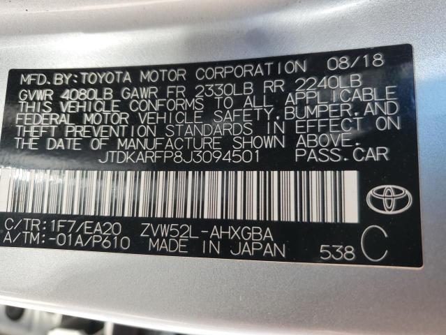 JTDKARFP8J3094501 - 2018 TOYOTA PRIUS PRIM 银色 照片 13