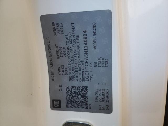 1GCHTCEA5N1140804 - 2022 CHEVROLET COLORADO LT WHITE photo 12