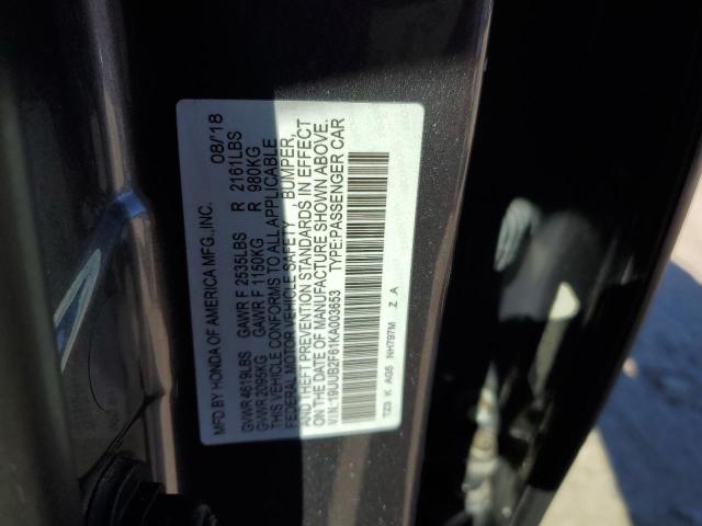 19UUB2F61KA003653 - 2019 ACURA TLX TECHNOLOGY GRAY photo 12
