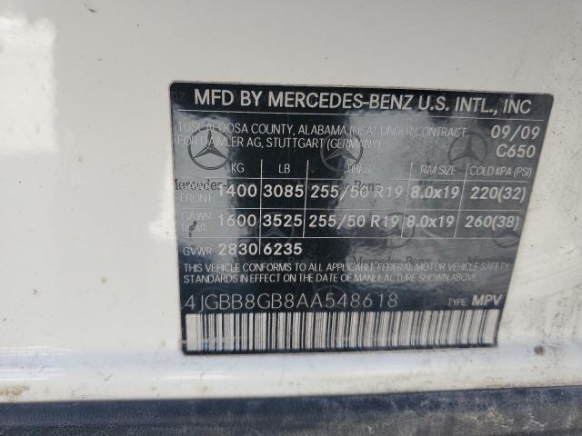 4JGBB8GB8AA548618 - 2010 MERCEDES-BENZ ML 350 4MATIC WHITE photo 13