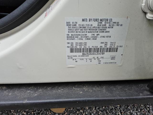 MAJ3S2GE0LC354789 - 2020 FORD ECOSPORT SE თეთრი ფოტო 13