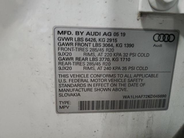 WA1LHAF72KD045690 - 2019 AUDI Q7 PREMIUM PLUS Ақ фото 13