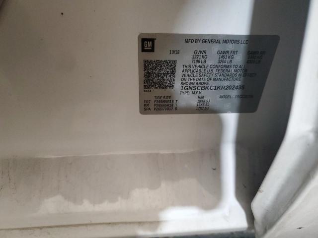 1GNSCBKC1KR202435 - 2019 CHEVROLET TAHOE C1500 LT თეთრი ფოტო 14