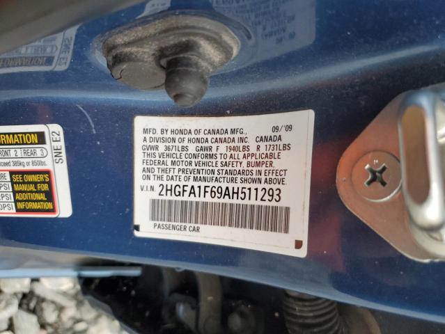 2HGFA1F69AH511293 - 2010 HONDA CIVIC LX-S ლურჯი ფოტო 12