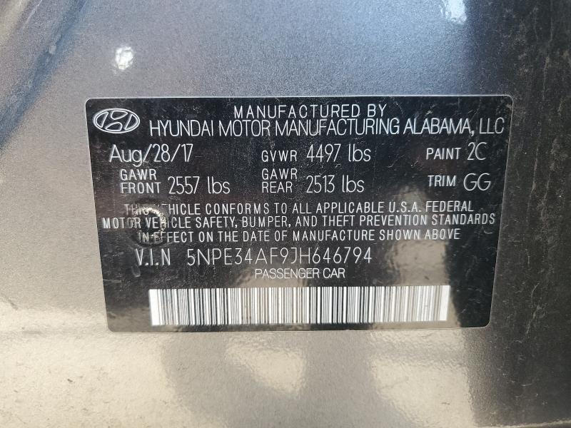 5NPE34AF9JH646794 - 2018 HYUNDAI SONATA SPORT Մոխրագույն լուսանկար 12