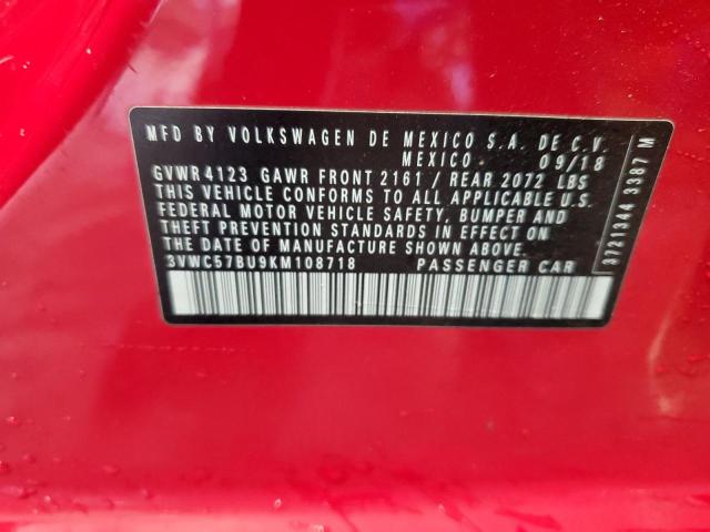 3VWC57BU9KM108718 - 2019 VOLKSWAGEN JETTA S RED photo 12