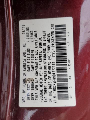 1HGCR2F89DA272172 - 2013 HONDA ACCORD EXL BURGUNDY photo 12