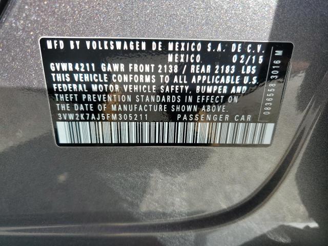 3VW2K7AJ5FM305211 - 2015 VOLKSWAGEN JETTA BASE GRAY photo 12